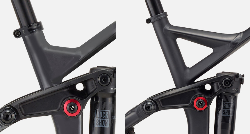 2024 첼로 27.5 불렛 FX 80 E-MTB M과 L 시트튜브 상단 형상 비교 이미지