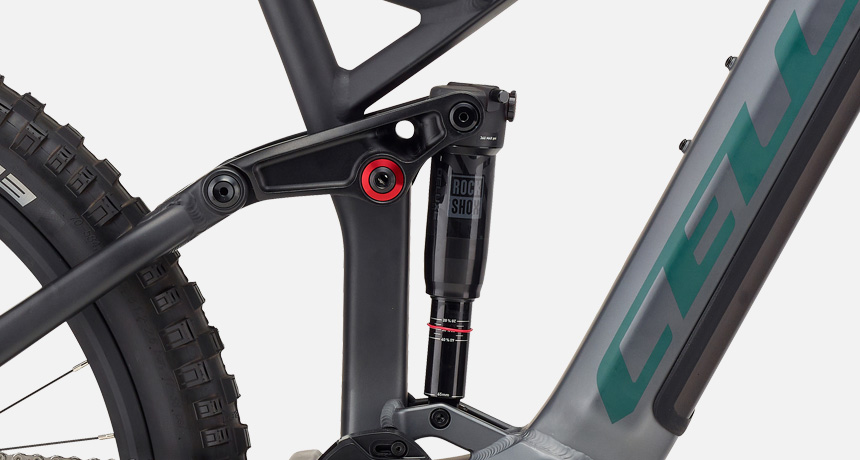2024 첼로 27.5 불렛 FX 80 E-MTB 리어 샥과 링크 시스템 디테일