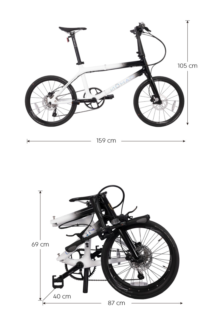 다혼 클린치 D10 카본 미니벨로 폴딩 사이즈 가이드 참고 이미지